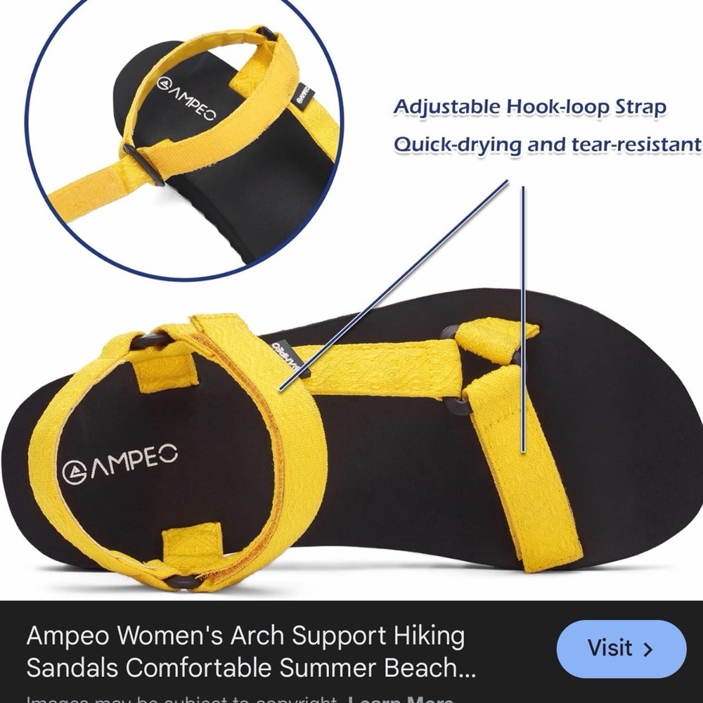 AMPEO Women's Yellow Arch Support Hiking Sandals. Size 8.5/9 NWOT
